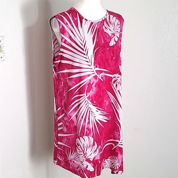 Clara Sun Woo Sleeveless Hot Pink & White Jersey Top Longer on One Side Sz M - Picture 2 of 10